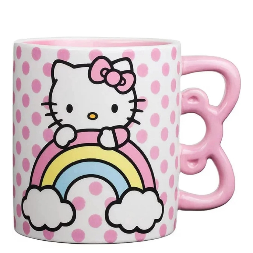 20 oz hello kitty rainbow shaped handle  ceramic mug~sanrio